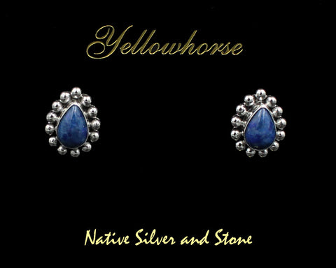 Artie Yellowhorse - Navajo<br>ERPLSB<br>5/8" Earrings<br>10mm Denim Lapis<br>Teardrop/Pear - Small<br>Single Bead<br>Post<br>Sterling Silver