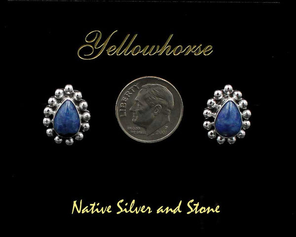 Artie Yellowhorse - Navajo<br>ERPLSB<br>5/8" Earrings<br>10mm Denim Lapis<br>Teardrop/Pear - Small<br>Single Bead<br>Post<br>Sterling Silver