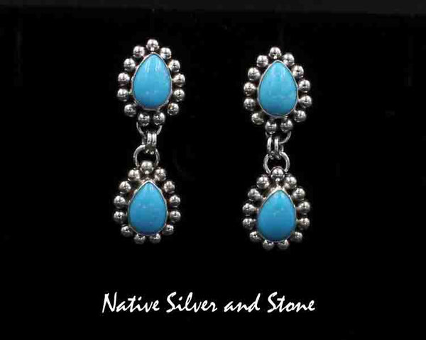 Artie Yellowhorse - Navajo<br>ERPTSB<br>1-1/2" Earrings- Double-Drop<br>Turquoise - Sleeping Beauty<br>Teardrop/Pear - Small <br>Single Bead<br>Hook<br>Sterling Silver