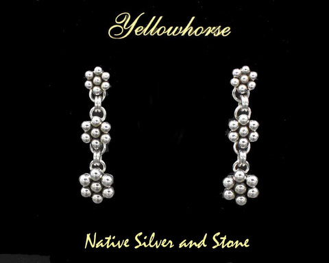 Artie Yellowhorse - Navajo<br>1-3/4" Earrings<br>7 Bead x Graduated Triple<br>Dangle Post<br>Sterling Silver