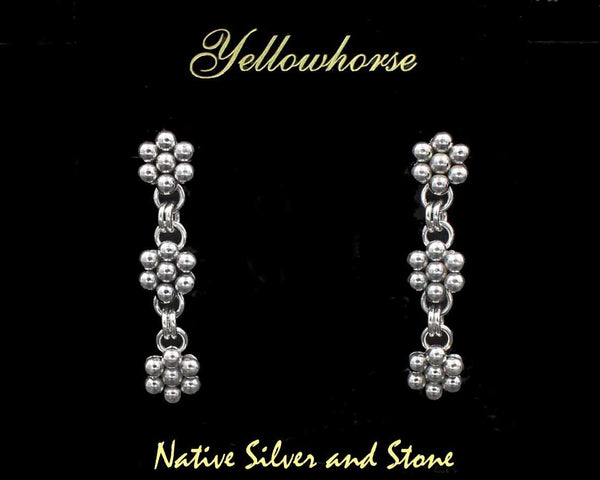 Z Artie Yellowhorse - Navajo<br>1-3/4" Earrings<br>7 Bead x 9/16" - Uniform Triple<br>Dangle Post<br>Sterling Silver