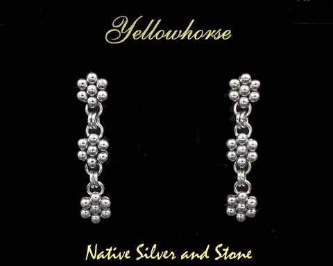 Z Artie Yellowhorse - Navajo<br>1-3/4" Earrings<br>7 Bead x 9/16" - Uniform Triple<br>Dangle Post<br>Sterling Silver