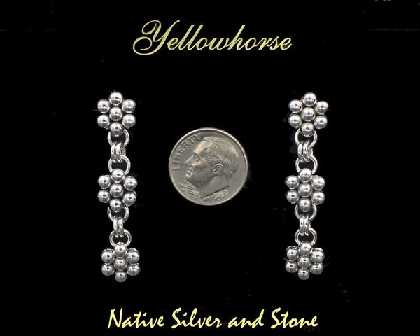 Z Artie Yellowhorse - Navajo<br>1-3/4" Earrings<br>7 Bead x 9/16" - Uniform Triple<br>Dangle Post<br>Sterling Silver