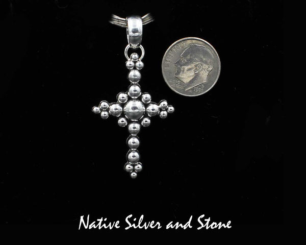 Z Artie Yellowhorse - Navajo<br>1-1/2" Pendant<br>Beaded Cross<br>Sterling Silver