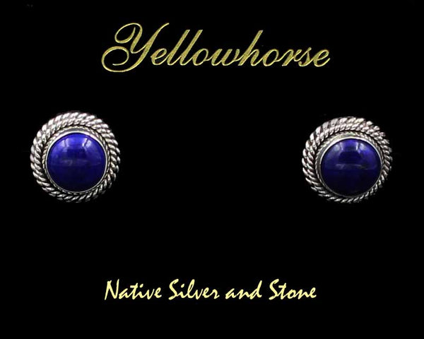 Z Artie Yellowhorse - Navajo<br>9/16" Earrings - Post<br>9mm Lapis Round<br>Double Twist - Large & Small<br>Sterling Silver