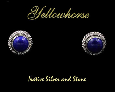 Z Artie Yellowhorse - Navajo<br>9/16" Earrings - Post<br>9mm Lapis Round<br>Double Twist - Large & Small<br>Sterling Silver