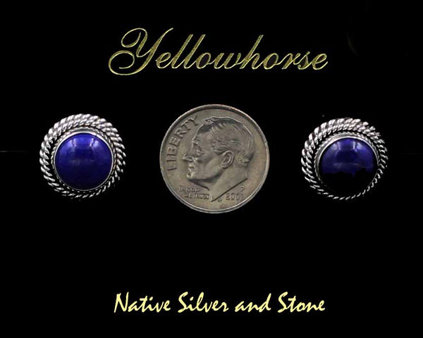 Z Artie Yellowhorse - Navajo<br>9/16" Earrings - Post<br>9mm Lapis Round<br>Double Twist - Large & Small<br>Sterling Silver