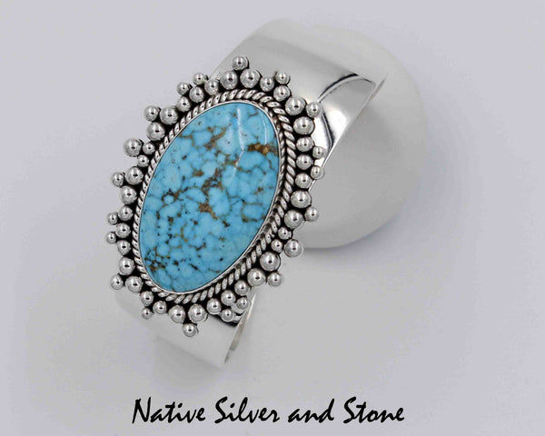 Z Artie Yellowhorse - Navajo<br>BCTTBB<br>1" Bracelet - Cuff<br>Tapered<br>Kingman Turquoise Horizontal Oval<br>Single Twist Burst Beads<br>Sterling Silver<br>Size 6-3/8