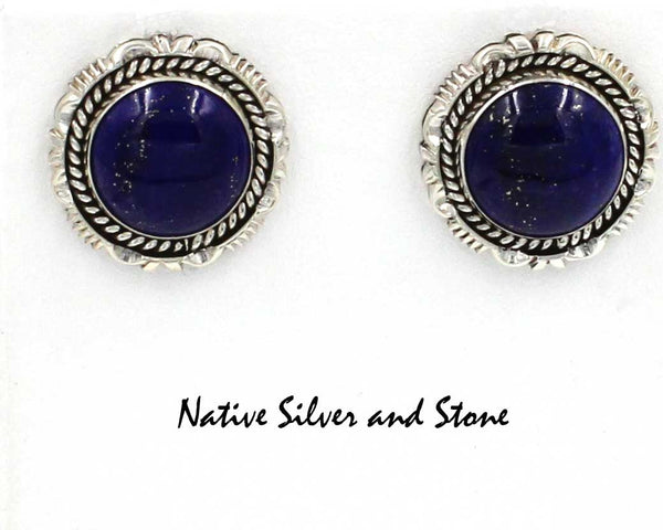 Z Artie Yellowhorse - Navajo<br>3/4" Earrings<br>Lapis Lazuli<br>Round<br>Double Sawcut<br>Sterling Silver