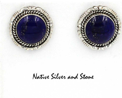 Z Artie Yellowhorse - Navajo<br>3/4" Earrings<br>Lapis Lazuli<br>Round<br>Double Sawcut<br>Sterling Silver