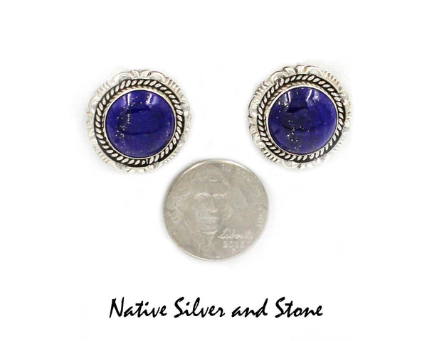 Z Artie Yellowhorse - Navajo<br>3/4" Earrings<br>Lapis Lazuli<br>Round<br>Double Sawcut<br>Sterling Silver