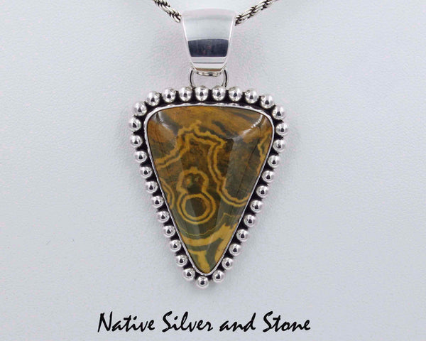 Artie Yellowhorse - Navajo<br>Pendant (only) <br>Madagascar Ocean Jasper Triangle<br>Sterling Silver single Dot Perimeter