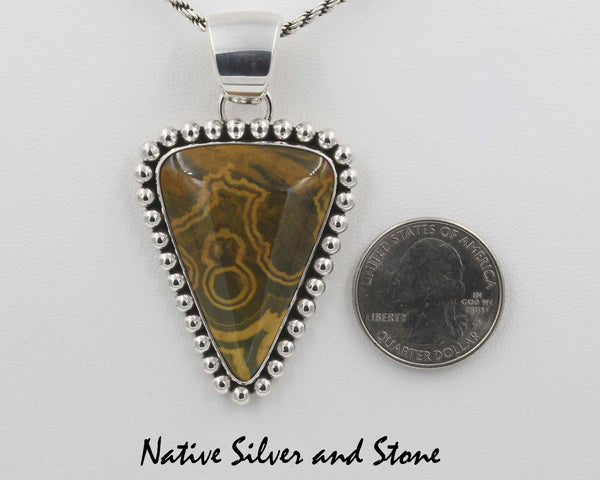 Artie Yellowhorse - Navajo<br>Pendant (only) <br>Madagascar Ocean Jasper Triangle<br>Sterling Silver single Dot Perimeter