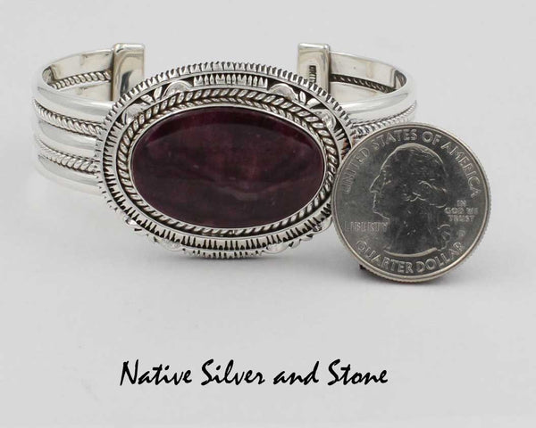 Z Artie Yellowhorse - Navajo<br>5/8" Bracelet Cuff<br>Purple Spiny Oyster<br>Single Twist Double Sawcut w Pinches<br>Sterling Silver<br>Size 6-1/2