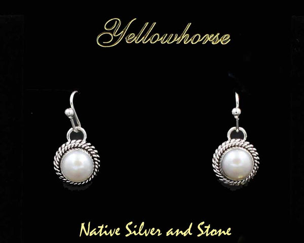 Z Artie Yellowhorse - Navajo<br>ERSHPDT<br>1/2" Earrings<br>8mm White<br>Freshwater Pearl<br>Double Twist - Large & Small<br>Hook<br>Sterling Silver