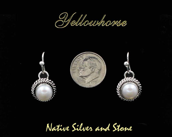 Z Artie Yellowhorse - Navajo<br>ERSHPDT<br>1/2" Earrings<br>8mm White<br>Freshwater Pearl<br>Double Twist - Large & Small<br>Hook<br>Sterling Silver