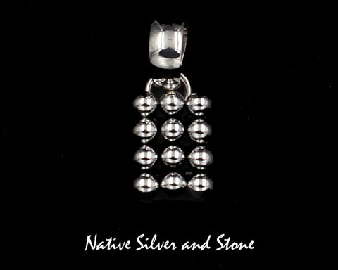 Z Artie Yellowhorse - Navajo<br>1/2" Pendant<br>Vertical Rectangle<br>12 Small Beads<br>4 Rows of 3<br>Sterling Silver