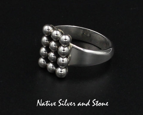 Z Artie Yellowhorse - Navajo<br>1/2" Ring - Sterling All-Silver<br>Vertical Rectangle<br>12 Small Handmade Beads<br>Sizes: 6 & 7