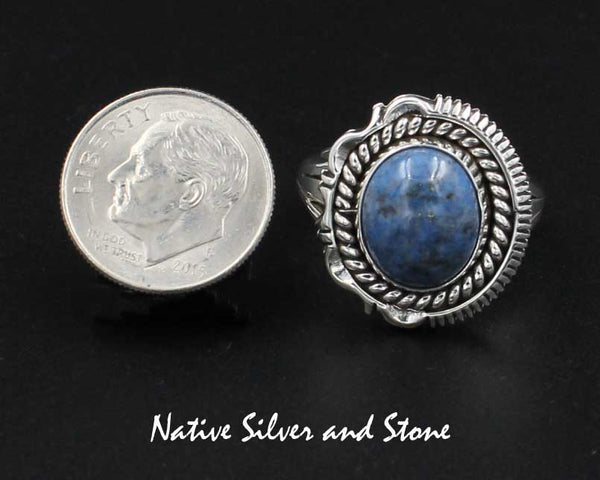 Artie Yellowhorse - Navajo<br>RGLTSC<br>3/4" Ring - Small Oval<br>12mm x 10mm Denim Lapis<br>Twist & Sawcut with Pinches<br>Sterling Silver<br>Size 7-1/2