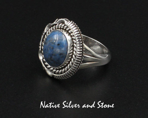 Artie Yellowhorse - Navajo<br>RGLTSC<br>3/4" Ring - Small Oval<br>12mm x 10mm Denim Lapis<br>Twist & Sawcut with Pinches<br>Sterling Silver<br>Size 7-1/2