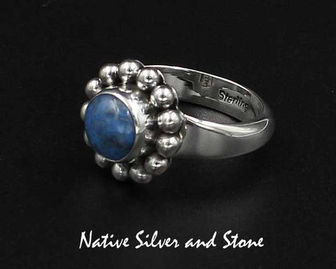 Artie Yellowhorse - Navajo<br>RGLSB<br>9/16" Ring<br>8mm Denim Lapis<br>Round<br>Single Bead<br>Sterling Silver<br>Size 7