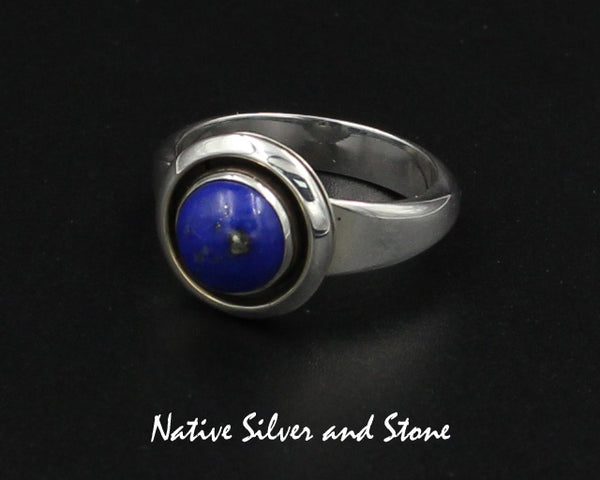 Artie Yellowhorse - Navajo<br>RGLSBX<br>1/2" Ring<br>8mm Lapis Lazuli<br>Shadowbox<br>Sterling Silver<br>Size 8-1/4