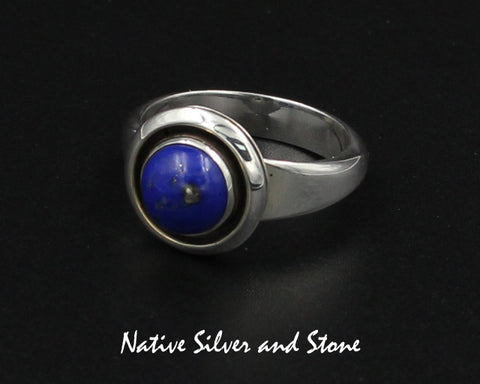 Artie Yellowhorse - Navajo<br>RGLSBX<br>1/2" Ring<br>8mm Lapis Lazuli<br>Shadowbox<br>Sterling Silver<br>Size 8-1/4