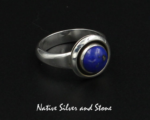 Artie Yellowhorse - Navajo<br>RGLSBX<br>1/2" Ring<br>8mm Lapis Lazuli<br>Shadowbox<br>Sterling Silver<br>Size 8-1/4