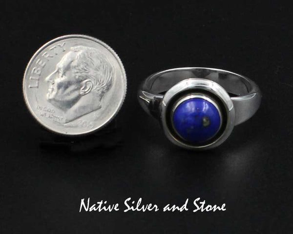 Artie Yellowhorse - Navajo<br>RGLSBX<br>1/2" Ring<br>8mm Lapis Lazuli<br>Shadowbox<br>Sterling Silver<br>Size 8-1/4