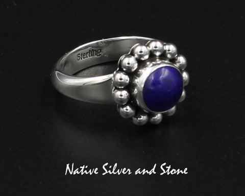Artie Yellowhorse - Navajo<br>RGLSB<br>9/16" Ring<br>8mm Lapis Lazuli<br>Round<br>Single Bead<br>Sterling Silver<br>Sizes 6.5 & 7.5