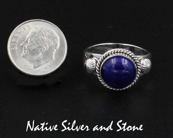 Z Artie Yellowhorse - Navajo<br>1/2" Ring<br>10mm Round Lapis Lazuli<br>Single Twist Perimeter<br>Shots on Flanks<br>Sterling Silver Size 7-3/4