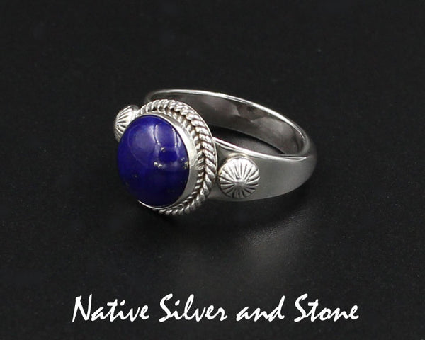 Z Artie Yellowhorse - Navajo<br>1/2" Ring<br>10mm Round Lapis Lazuli<br>Single Twist Perimeter<br>Shots on Flanks<br>Sterling Silver Size 7-3/4