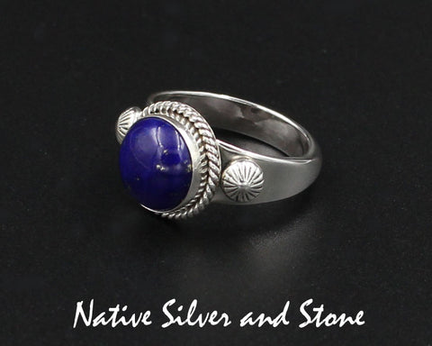 Z Artie Yellowhorse - Navajo<br>1/2" Ring<br>10mm Round Lapis Lazuli<br>Single Twist Perimeter<br>Shots on Flanks<br>Sterling Silver Size 7-3/4