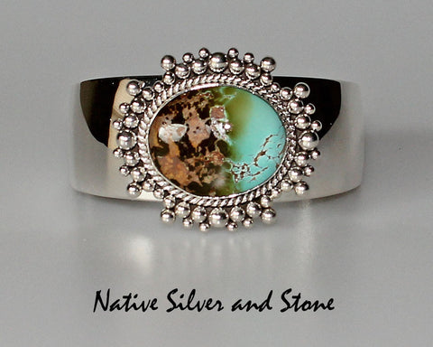 Z Artie Yellowhorse - Navajo<br>BCTTBB<br>Bracelet Cuff<br>Natural Matrix Royston Turquoise<br>with Sterling Silver Beaded Perimeter<br>Size 6-1/2