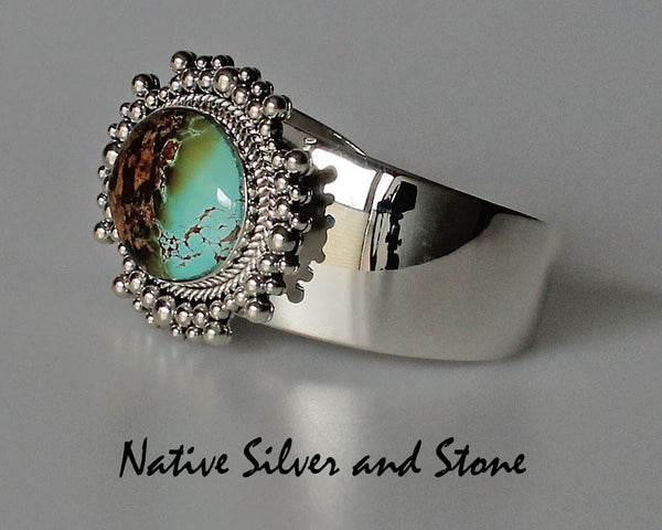 Z Artie Yellowhorse - Navajo<br>BCTTBB<br>Bracelet Cuff<br>Natural Matrix Royston Turquoise<br>with Sterling Silver Beaded Perimeter<br>Size 6-1/2