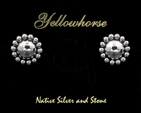 Z Artie Yellowhorse - Navajo<br>5/8" Earrings<br>9mm Dome<br>Single Bead<br>Post<br>Sterling Silver<br>Size 1