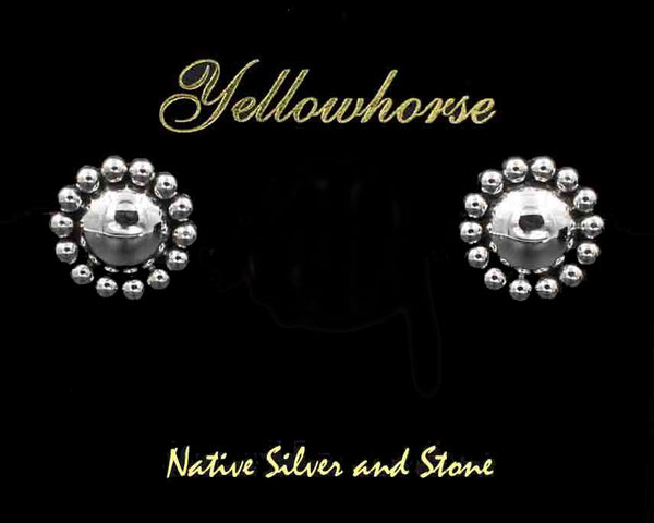 Artie Yellowhorse - Navajo<br>5/8" Earrings<br>9mm Dome<br>Single Bead<br>Clip<br>Sterling Silver<br>Size 1