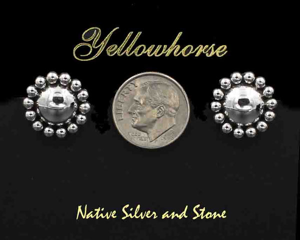 Artie Yellowhorse - Navajo<br>5/8" Earrings<br>9mm Dome<br>Single Bead<br>Clip<br>Sterling Silver<br>Size 1