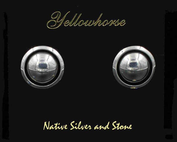 Z Artie Yellowhorse - Navajo<br>11/16" Earrings<br>12mm Dome<br>Shadowbox<br>Hook<br>Sterling All-Silver