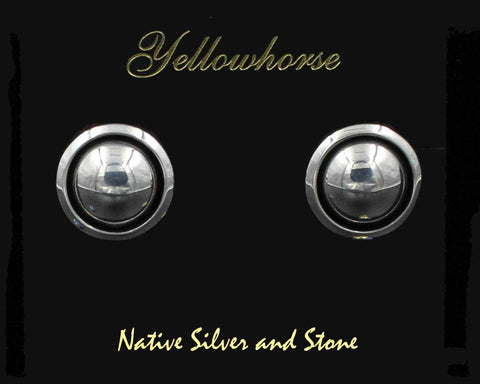 Z Artie Yellowhorse - Navajo<br>11/16" Earrings<br>12mm Dome<br>Shadowbox<br>Hook<br>Sterling All-Silver