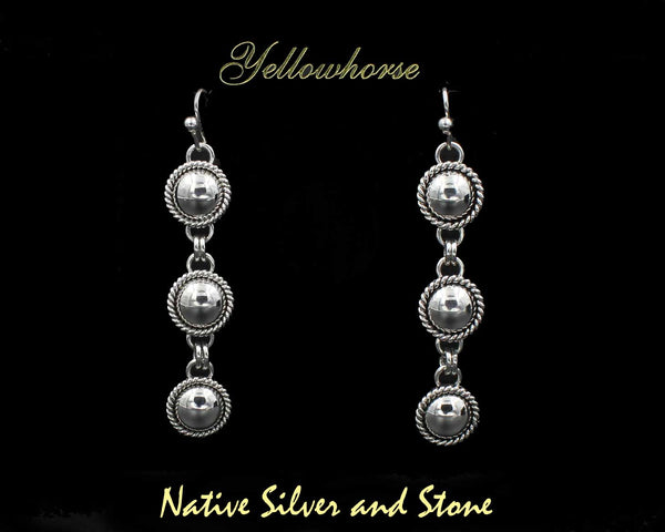 Z Artie Yellowhorse - Navajo<br>1/2" Earrings<br>10mm Domes - Triple<br>Single Twist<br>Hook<br>Sterling All-Silver