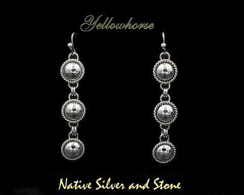 Z Artie Yellowhorse - Navajo<br>1/2" Earrings<br>10mm Domes - Triple<br>Single Twist<br>Hook<br>Sterling All-Silver