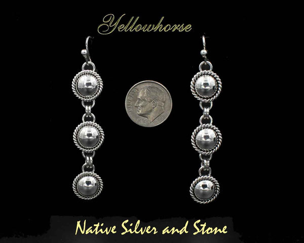 Z Artie Yellowhorse - Navajo<br>1/2" Earrings<br>10mm Domes - Triple<br>Single Twist<br>Hook<br>Sterling All-Silver