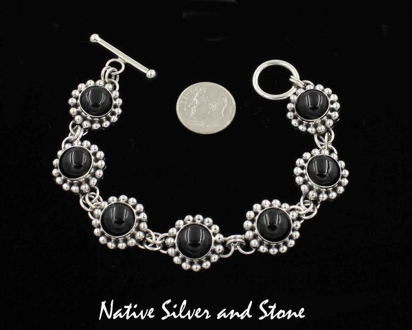 Z Artie Yellowhorse - Navajo<br>Bracelet - Link<br>10mm Onyx Rounds<br>Single Bead<br>Sterling Silver