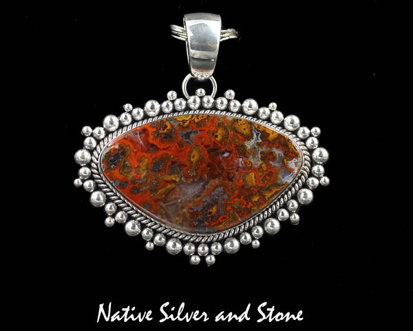 Z Artie Yellowhorse - Navajo<br>Pendant Large Horizontal Soft Triangle<br>Natural Brazilian Agate<br>Twistwire & Scatterdot<br>Sterling Silver Perimeter