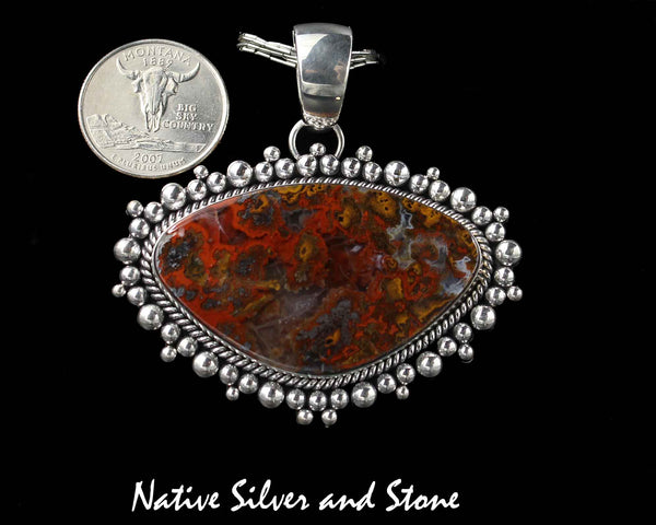 Z Artie Yellowhorse - Navajo<br>Pendant Large Horizontal Soft Triangle<br>Natural Brazilian Agate<br>Twistwire & Scatterdot<br>Sterling Silver Perimeter