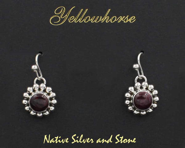 Z Artie Yellowhorse - Navajo<br>1/2" Earrings<br>8mm Purple Spiny Oyster<br>Single Bead<br>Hook<br>Sterling Silver