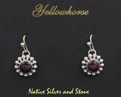 Z Artie Yellowhorse - Navajo<br>1/2" Earrings<br>8mm Purple Spiny Oyster<br>Single Bead<br>Hook<br>Sterling Silver