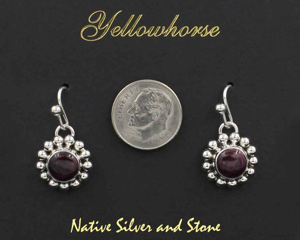 Z Artie Yellowhorse - Navajo<br>1/2" Earrings<br>8mm Purple Spiny Oyster<br>Single Bead<br>Hook<br>Sterling Silver