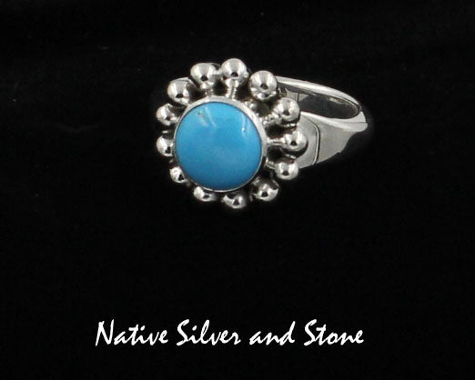 Artie Yellowhorse - Navajo<br>RGTSB<br>5/8" Ring<br>8mm Round<br>Turquoise - Sleeping Beauty<br>Single Bead<br>Sterling Silver Sizes 7 &  7-1/2